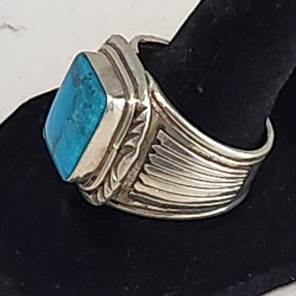 Men's Sterling Silver Turquoise Ring by Will Denetdale - Picture 2 of 6